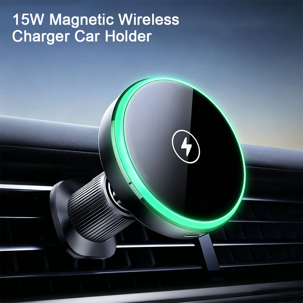 Magnetic Phone Holder For Car Vent - Магнитный беспроводной автомобильный держатель-зарядка с LED-подсветкой