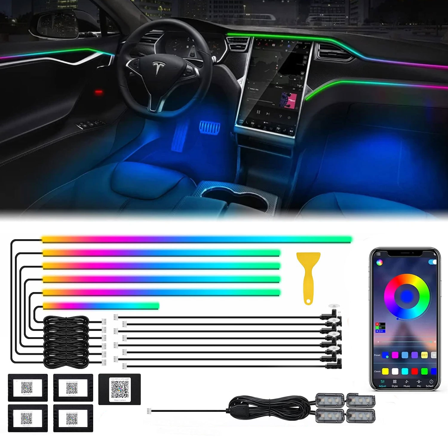 Led Ambient Interior Car Lights App Control - Неоновое украшение для салона автомобиля, лампа