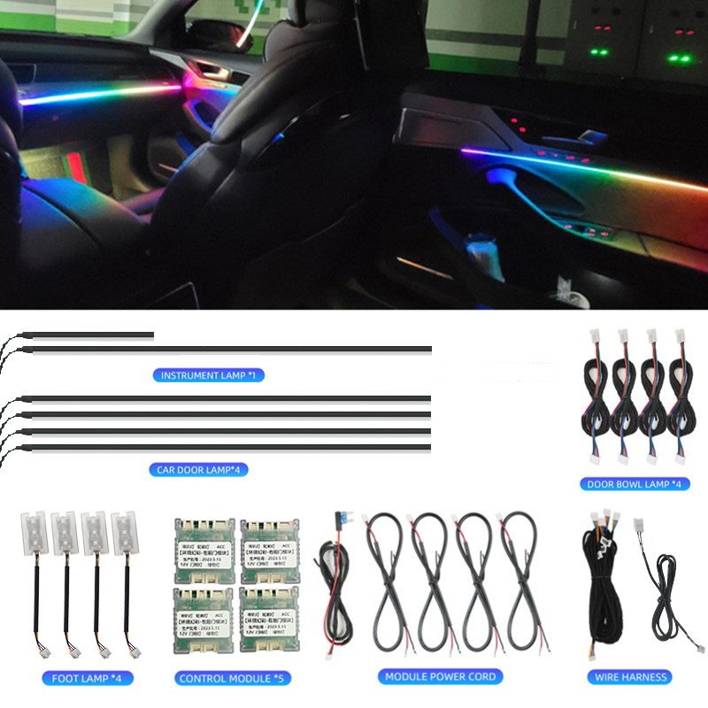 Led Ambient Interior Car Lights App Control - Светодиодная подсветка салона автомобиля, 64 RGB-цвета,
