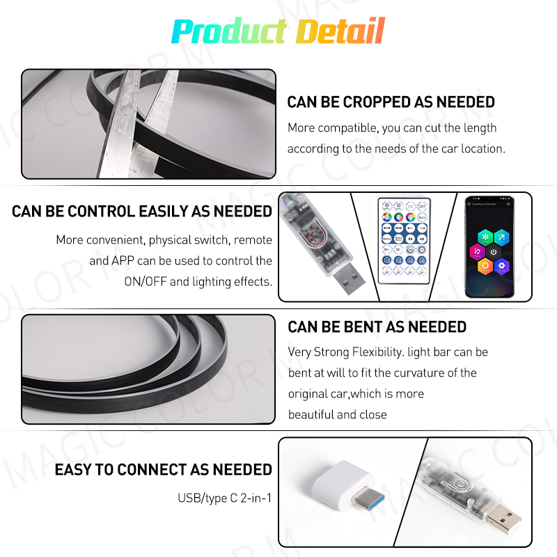 Vegetting 140 см автомобильное – обзор и цена Led Ambient Interior Car Lights App Control