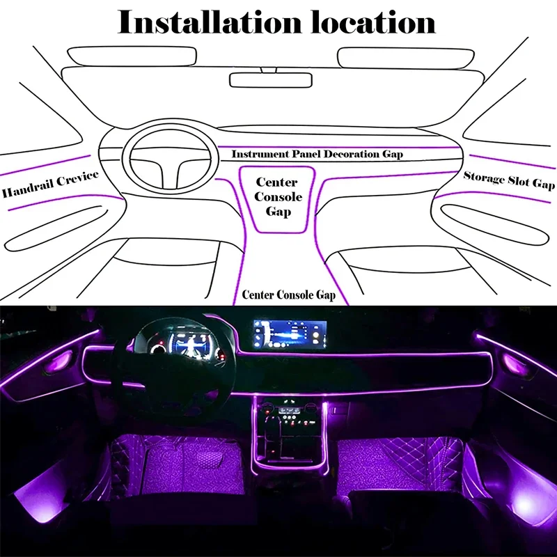 Гибкие EL-проводные фонари с у – обзор и цена Led Ambient Interior Car Lights App Control